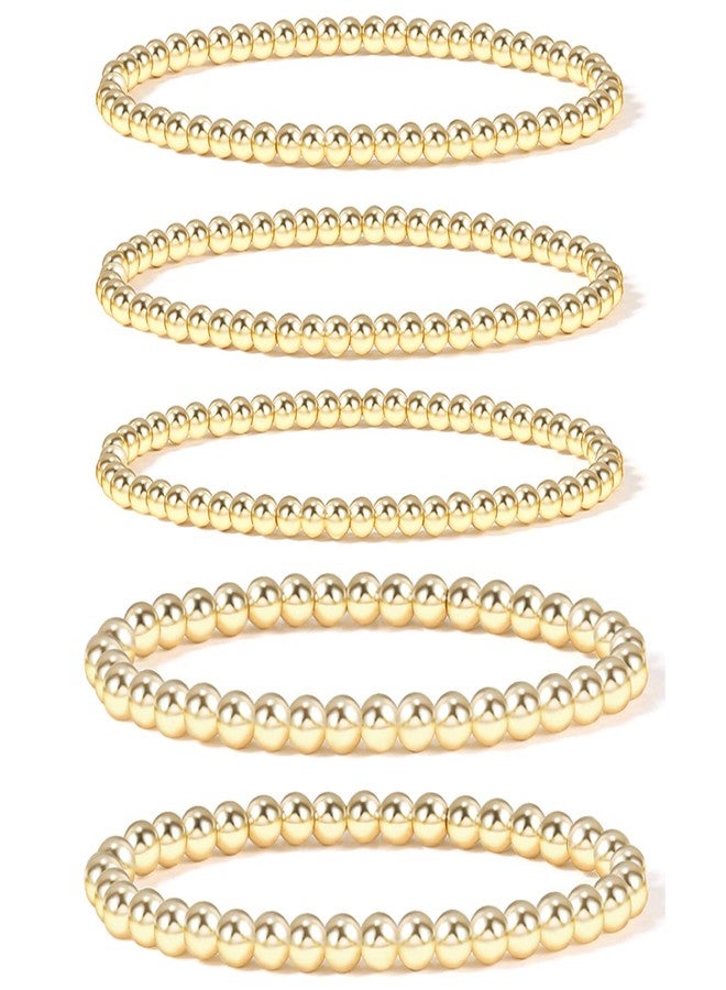 Badu Gold Bead Bracelet for Women 14K Gold Plated Bead Ball Bracelet Stretchable Elastic Hypoallergenic Bohemian Stackable Bracelet（Small） - Image 1